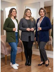 Women's Plus Size Lanzinha Cardigan - Elegant And Stylish Coat - Up To Size 56 - Stylish Casual - Wool-Type Fabric - Cardigan For Daily Use - Home, Office, Travel, Autumn And Winter - 深灰色 - 查看 4