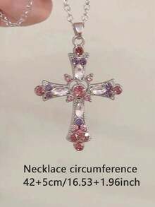 Collar con colgante de cruz de circonita estilo Y2K en rosa y morado, collar con colgante de cruz en forma de corazón para mujeres, joyería gótica, accesorios para fiestas y chicas - Multicolor - Ver 8