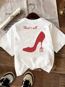 Camiseta casual para mujer, eso es todo, moderna, de manga corta con estampados de tacones altos en la parte delantera y trasera, diseño de doble cara - diseño personalizado, ropa de uso diario para mujer - camiseta casual de cuello redondo, tela de elasticidad media - ajuste cómodo, 100% algodón. - Blanco - Ver 2