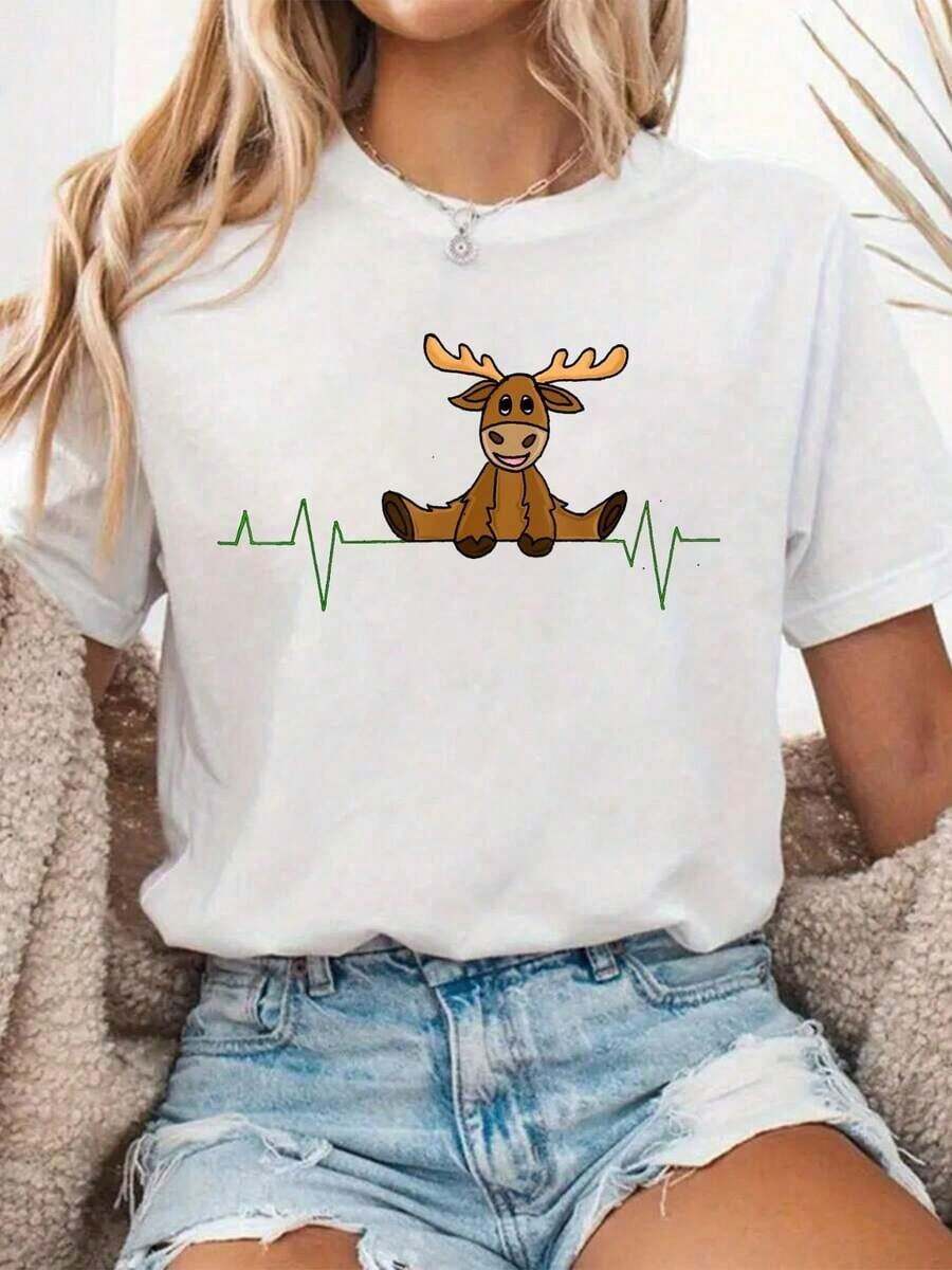 Camiseta CasualMoose Heartbeat para amantes de los alces, para mujer - Blanco - Ver 1