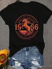 Una camiseta de manga corta para mujer, moderna, a la moda, retro, casual y holgada, adecuada para actividades al aire libre en primavera y verano.Edición limitada, Año del Caballo 1966.Ha sido una leyenda desde 1966.Es un suéter perfecto para el uso diario casual, ir de compras, vacaciones o como regalo de cumpleaños.Camiseta de cuello redondo para mujer, cómoda y suave.blusas para mujer,blusas casuales para dama,tops,, mujer premium,y2k,playeras de mujer curvy,ofertas y liquidaciones ropa mujer,playeras deportivas para mujer,,playeras de hombre, mujer,blusas>elegante 9KDC - Negro - Ver 1