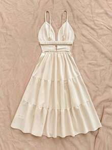 xheSoleia Vestido mini de mujer con tirantes de espagueti y unicolor, moda simplista y casual para uso diarioxhe - Albaricoque - Ver 2