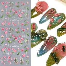 5D Spring Summer Pink Floral Leopard Pattern Nail Art Stickers Featuring Calla Lily Designs, Self-Adhesive Nail Decals For And Women, Perfect For Manicure Decoration - 彩色 - 查看 3