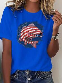 1 Pieza 100% Algodón Mujeres Patriótico Pez-Gato Patrón Camiseta - Estadounidense Bandera Diseño Con Rojo, Blanco, Y Azul Rayas - Suave Y Transpirable Puro Algodón Camiseta Adecuado Para Todos los días Y Especial Ocasiones - Informal Desgaste, Independencia Día, Aniversarios - No transparente Tela, Gato Camiseta Adecuado Para Todos Estaciones del año, Fuerte Expresión Camiseta Cómodo Ajuste Camiseta Vacaciones Desgaste, Geométrico Patrón, Duradero Construcción Impreso Superior, Moda Entusiastas, Viajes Compradores, Cómodo Pez-Gato Rayas, Puro Algodón Camiseta Listo para el verano. Talla: S - 7XL, Ropa Fresca de Verano Transpirable para Mujer, Día de los Caídos - Azul - Ver 6