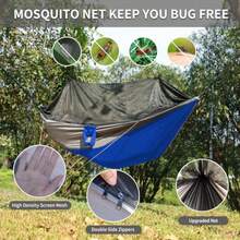 Hamaca de Camping con Red, hamacas Ligeras portátiles de Viaje con Correas de árbol y mosquetones sólidos en Forma de D, Hamaca de Nailon para paracaídas para Exteriores, mochileros, Playa, Patio - Azul  gris - Ver 2