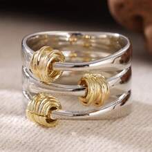 Artistic Dual-Tone Wide Band Ring, Vintage Distressed Texture, Stackable Design, Unique Refined Gift Choice For Best Friends - Silver - View 9
