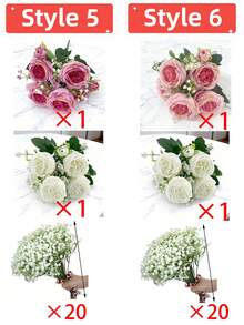 22pcs Artificial Peony Flowers With Baby's Breath, Mixed White And Pink Peonies And Baby's Breath, Suitable For Home Decor, Photography Props, Wedding Decoration, Bridal Bouquet, Valentine's Day, Holiday Decoration, Artificial Flowers, Spring Decor, Home And Office Decoration, Floral Arrangement, Artificial Centerpiece, Outdoor Garden And Yard Decor, Wedding Birthday Bride Gift Party Decoration, Mother's Day Gift - Multicolor - View 15