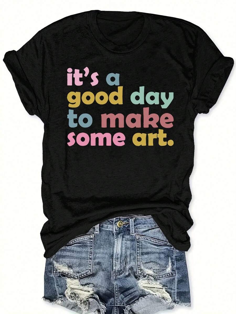 Women's T-Shirt For Spring And Summer - Black - View 1