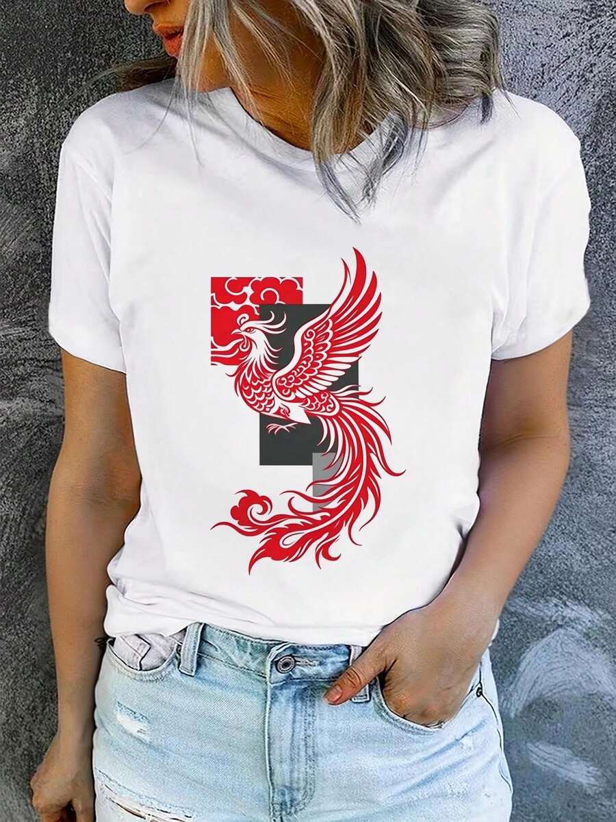 Limited Time Offer, Limited Quantities, Flash ! Women's Casual Shirts, Women's Polyester T-Shirts, Elegant Shirts. Women's Printed Short-Sleeve T-Shirts, Summer, And Casual, Machine Washable, Comfortable Fit, 2D Flat Print - 白色2 - 查看 1