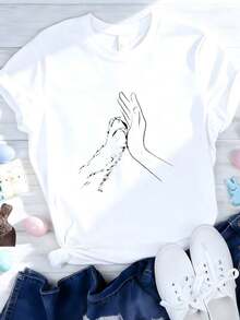 1 Piece Women's White T-Shirt "Support Public Libraries" (Sizes S-2XL) - Book Lover T-Shirt With Colorful Book And Pen Design, Bookshelf Graphic And Library Card, Comfortable High Elasticity Fit, Machine Washable, Casual, 180g, 100% Cotton - 白色 3 - 查看 3