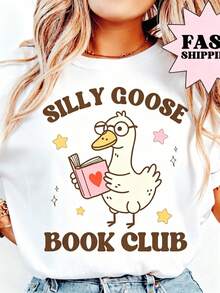Camiseta de Ganso Leyendo, Camiseta de Ganso Divertida, Camiseta Divertida, Camiseta para Club de Lectura, Camiseta Linda para Ella, Camiseta de Ganso Divertida. Camiseta de Lectura, Camiseta de Algodón, Camiseta Clásica de Manga Corta de Algodón Grueso, Camiseta con Estampado Gráfico, Camiseta Casual de Manga Corta para Mujer - Blanco - Ver 7