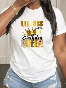 1 camiseta de regalo para fiesta de cumpleaños de "La hermanita de la reina del cumpleaños" para mujer, 180g, 100% algodón. - Blanco 1 - Ver 3