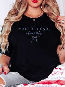 Premium Quality Unisex Casual T-Shirts, Oversized Style For Women, Bridesmaid Gift, Bridesmaid Bow T-Shirt, Bridesmaid Gift, Loose Fit T-Shirt For Women, Perfect For Parties Or As A Gift, Soft And Comfortable. - 黑色 - 查看 2