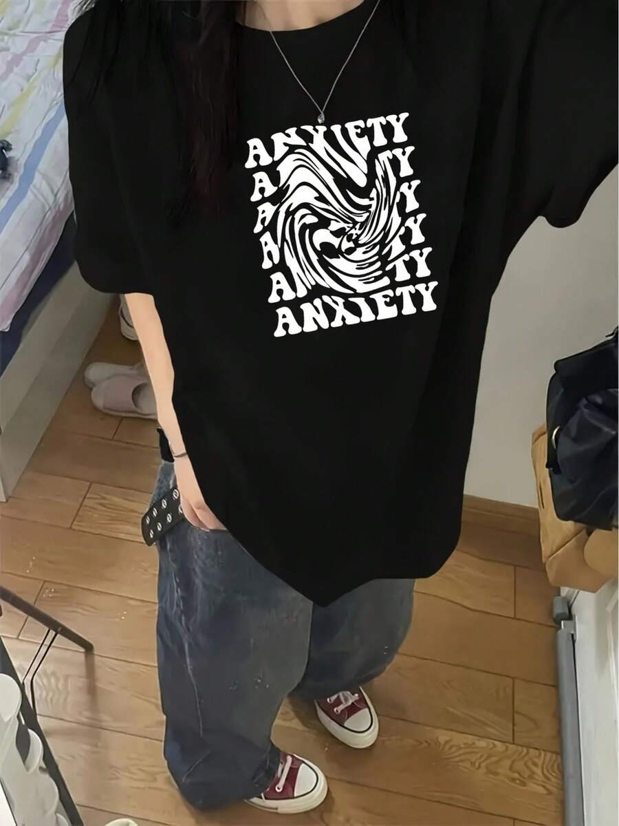 Camiseta holgada de manga corta unisex, estilo casual ideal para outfits de pareja - Negro - Ver 1