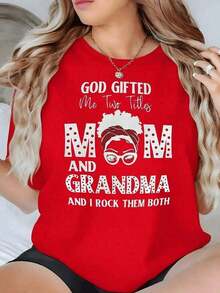 1 Camiseta de Moda Casual para Hombres y Mujeres. El estampado celebra con orgullo el amor y la fortaleza de ser madre y abuela al mismo tiempo, mostrando a una mujer empoderada con gafas y un pañuelo rojo. Camiseta de mujer 100% algodón. Versátil, fácil de combinar, adecuada para uso diario, estilo urbano, conjuntos de vacaciones, conjuntos de fin de semana. - Rojo - Ver 1