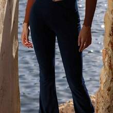 MewMuse. CZRLHYT Pantalones acampanados gruesos, pantalones acampanados de yoga de cintura alta minimalistas, pantalones acampanados deportivos casuales ajustados, pantalones acampanados con diseño de elevación, invierno - Niebla azul - Ver 6
