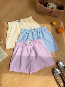 3 piezas Conjunto de shorts con gráfico de letras y diseño a rayas para mujer, estilo nuevo - Multicolor 3 - Ver 3