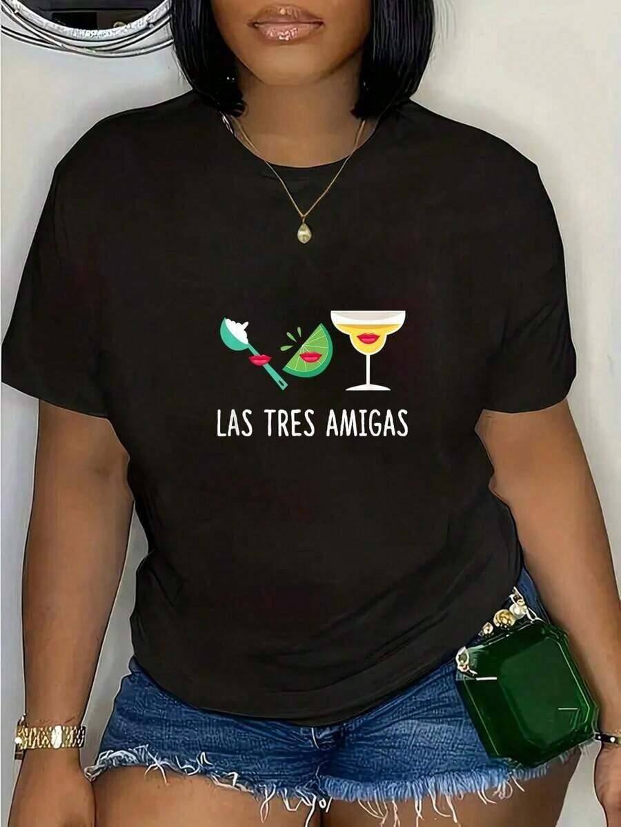 Camiseta Gráfica de Manga Corta Las Tres Amigas - Atuendo Cinco De Mayo, Camiseta Divertida de Regalo Mexicano, Camiseta de Manga Corta para Hombre y Mujer, Camiseta Gráfica Casual Vintage - Negro - Ver 1