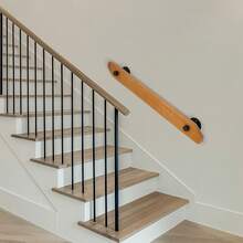 Rambarde d'escalier murale en bois massif, antidérapante, capacité de charge de 100 kg, idéale pour les escaliers, salles de bains, couloirs, villas, hôtels et espaces intérieurs et extérieurs, 80 x 8 cm, couleur bois. - Couleur du bois - Voir 6