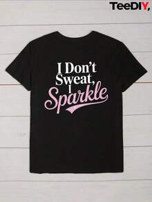 Camiseta Deportiva Divertida de Talla para Mujer - Gris Claro con el Eslógan No Estoy Sudada, Estoy Brillando, Top Casual Transpirable para Yoga, Lavable aáquina, Sudadera para Todas las Temporadas, Patrón Geométrico, Moda de Verano - Negro - Ver 6