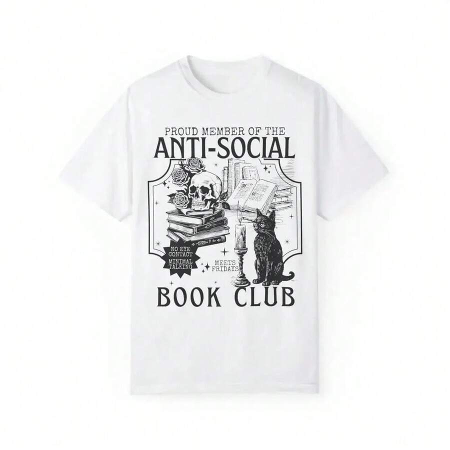 Camiseta Vintage para Introvertidos Antisociales, Estilo Club de Lectura, Academia Oscura, Camisetas Casuales de Cuello Redondo y Manga Corta, Tops de Verano para Mujer, Ropa Urbana - Blanco - Ver 1
