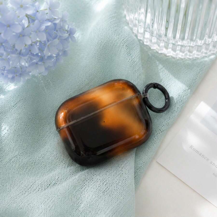Retro Sweet Gradient Black & Brown Semi-Transparent + Hoop Earphone Case Compatible With AirPods Pro 3, New Pro 2, Cute Apple 4 Minimalist 3, Personalized 1/2 Earphone Case For Women - Multicolor - View 1