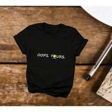 Artículo de moda: Camiseta casual de 3 piezas/set de camisetas de manga suitable for streetwear, Top oversized cuello redondo daily outings, camping, concerts, hip-hop, rock, and rap events manga corta para mujer, con estampado de corazón y "Oops Yours", cuello redondo, de algodón puro, transpirable, estilo deportivo informal, ideal como regalo para las vacaciones, camiseta de primavera con diseño de mariposa para Pascua, camiseta para mujer. - Negro - Ver 2
