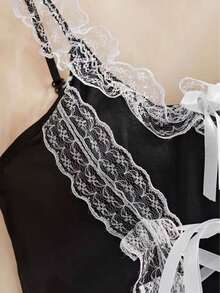 6-Piece Lolita Party Costume Set (Headband, Leg Rings*2, Arm Sleeves*2, Thong, Dress, Apron), Kawaii Maid Outfit For Role Play, Lace Backless Apron, COSPLAY Accessories Set For Women, Anime Cosplay - Black and White - View 10