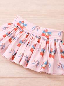 Beach Vacation Swimwear, Cherry Bow Print Halter Bikini + Ruffle Hem Swim Skirt 2pcs Set - Multicolor - View 7