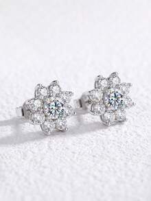 1 Đôi bông tai bạc 925 đính đá Moissanite hình hoa, tổng cộng 0.5 carat, thanh lịch và sang trọng, món quà hoàn hảo cho lễ đính hôn, đám cưới, sinh nhật bạn thân, kỷ niệm hoặc trang sức cô dâu. - Bông tai moissanite đính kim cương nguyên khối - Xem 2