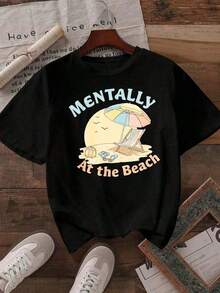 ComfortableCamiseta de talla para mujeres, ajuste holgado, opciones en negro y blanco, diseño gráfico impreso Mentalmente en la playa, tops casuales de verano, atuendo de vibraciones de playa, top corto de algodón vintage lindo y moderno para mujeres, camisetas de verano, camisetas gráficas, atuendos de verano para mujeres, camisetas gráficas, tops cortos para mujeres, tops para mujeres, ropa vintage linda de algodón para mujeresFashion All-match Women's Short Sleeve T-shirt, Basic Style for Inner & Outer Wear - Blanco - Ver 9