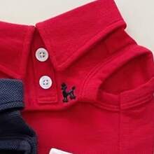 Una pieza Camisa bordada de polo de mascota de unicolor para chaleco de primavera y verano - Rojo - Ver 5
