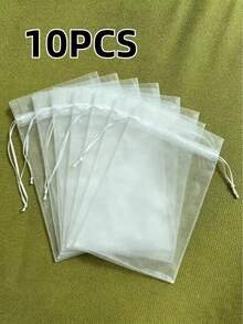 高級抽繩水果保護網袋 - 可重複使用透氣歐根紗網，適用於花園、果園（葡萄/草莓/檸檬），防鳥蟲，禮品包裝 - 白色 - 查看 12