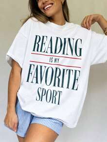 Camiseta Vintage "La Lectura Es Mi Deporte Favorito", Camiseta Literaria, Regalo para Lectores, Regalo para Profesores de Inglés, Camiseta para Ratones de Lectura, Camiseta de Bibliotecario, Amante de los Libros, Camiseta de Algodón Grueso de Manga Corta, Estampada con Gráficos, Casual para Mujer - Blanco - Ver 7