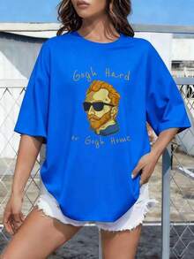 Camiseta de Algodón Payeah con Diseño Divertido de Vincent Van Gogh - Azul - Ver 3