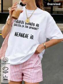 Camiseta de algodón puro, de corte holgado, estilo urbano, con la frase italiana "¿TE ACUÉMENAS CUANDO TE PEDÍ TU OPINIÓN?" Camiseta gráfica con estampado de letras, camiseta de algodón de manga corta para mujer para/verano, ropa de verano a la moda. - Blanco - Ver 4