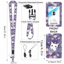 Personalized ID Card Holder With Lanyard, Includes Retractable ID Card Clip, Retractable Clip And Detachable Neck Strap, Vertical Design - Suitable For Women, Nurses, Doctors, Students And Teachers (Floral Cat Pattern) - ID Card Sleeve - View 2