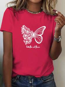 Women's T-Shirt, 100% Pure Cotton, Bohemian Style, With Artistic Floral Print, Casual, Basic, Short Sleeve, Fashionable. Women's T-Shirt With Vintage Bohemian Pattern, 100% Cotton, Soft, Breathable, Round Neck, Short Sleeve, Urban Boho Style. - 紅色 - 查看 7