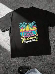 1 pieza Camiseta con estampado de letras PUNTA CANA República Dominicana - 1180g Algodón 100% - Negro 2 - Ver 3