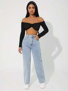 Jeans de cintura alta y corte recto PETITE - Lavado ligero 3 - Ver 3