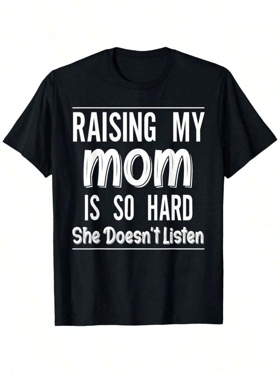 Talla Grande - Talla Grande - Crear a mi mamá es tan difícil que no escucha| Camiseta con Frases Divertidas y Estampado de Letras, Cuello Redondo, Manga Larga, Tela Ligeramente Elástica para Primavera/Verano/Otoño, Transpirable y Cómoda - Negro - Ver 1