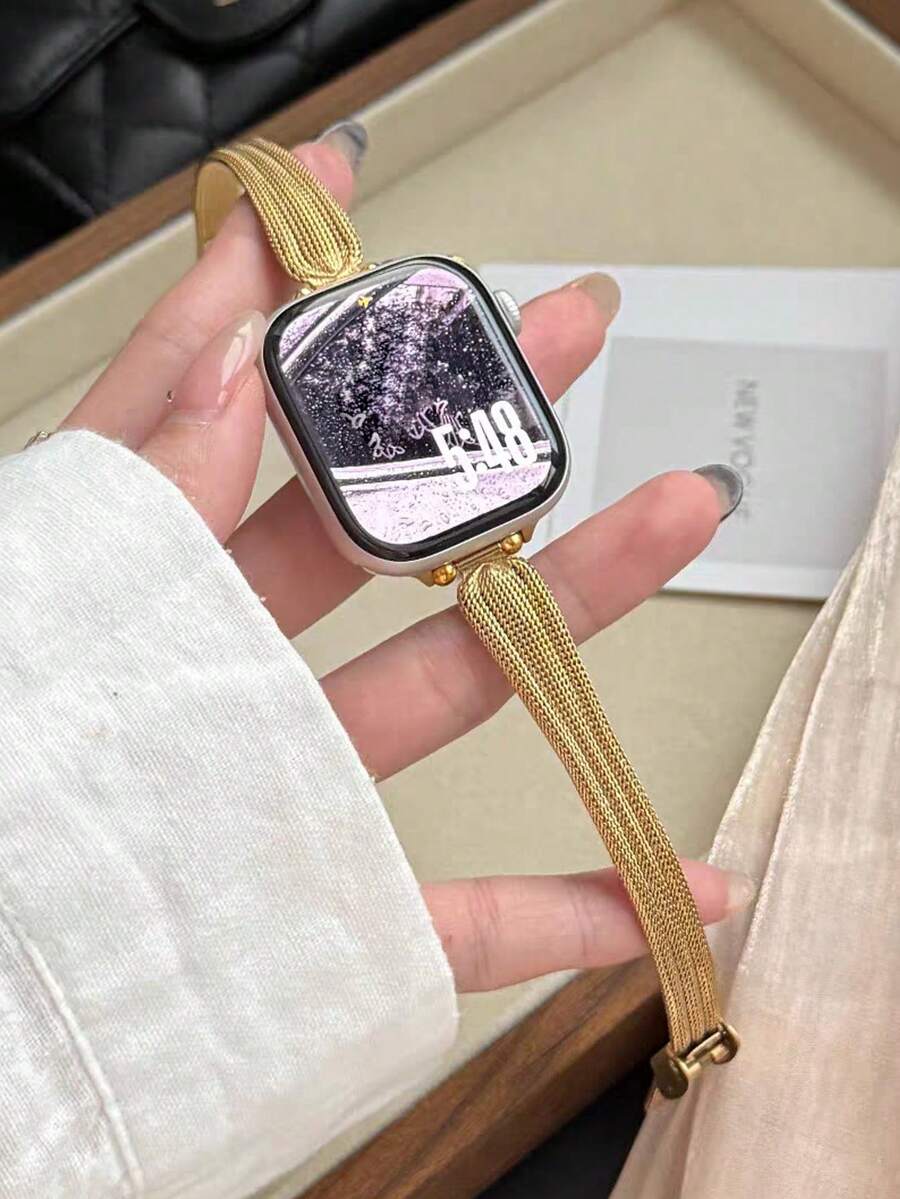 简约奢华金色网状金属表带，兼容 38/40/41/42/44/45/46/49mm，优雅米兰尼斯不锈钢表带，女士款，适用于 Ultra/11/10/9/8/7/6/5/4/3/2/1SE 系列，纤薄透气设计，智能手表配件，夏季款