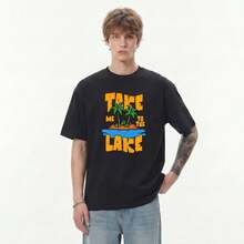 Boy Camiseta De Manga Corta Con Estampado Estilo Resort Para Hombre, Corte Holgado Informal De Verano, Camiseta De Peso Pesado De 280 G. - Negro - Ver 8