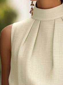 Top sin mangas de cuello alto con pliegues, top ajustado de diseño exclusivo y elegante para mujer, casual de verano - Albaricoque 2 - Ver 4