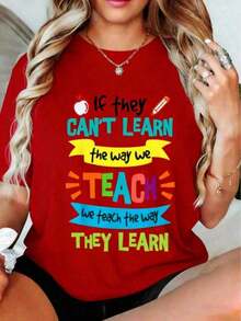 100% Algodón, Camiseta de Mujer Nueva Casual, 100% Algodón, Ligera, Estilo Simple, Camiseta de Maestro de Educación Especial "We Teach Way They Learn SPED", Algodón Cómodo, Regalos de Agradecimiento para Maestros, Camisetas con Estampados, Ropa Casual para Mujer 2026 - Rojo - Ver 8