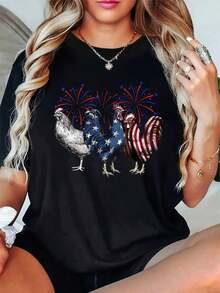 1 pieza de camiseta elegante para mujer con estampado de letras - Camiseta cómoda y casual de manga corta con cuello redondo para atuendos informales y combinaciones elegantes. 180g Algodón 100% - Blanco - Ver 8