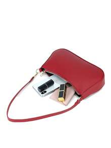 Fashionable Minimalist Underarm Shoulder Baguette Bag - Burgundy - View 7
