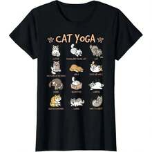 Camiseta de Mujer 100% Algodón 180gsm - Camiseta con Gráfico Divertido de Gato Yoga, Negra, Cómoda, Transpirable y Suave - Negro - Ver 1