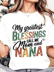 Camiseta de Cuello Redondo para Mujer con Diseño Impreso "Mis Mayores Bendiciones Me Llaman Mamá y Abuela", Regalo de Amor Familiar para Madre y Abuela, Navidad, 220g, Playera Holgada para Mujer - Blanco - Ver 7