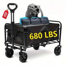 Collapsible Wagon Cart Foldable, 29.5" L Folding Beach Wagon With All-Terrain Wheels, Shopping Cart With 220/330/450/680lbs Capacity, Portable Camping Wagons Carts For Grocery Garden And Sports - Black - View 1
